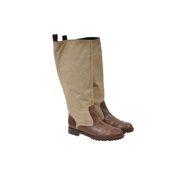 Marni Womens Riding Boots Size US9 EU39 Brown Leather Tan Canvas Vibram Lug Sole - Picture 9 of 11